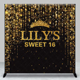 Lofaris Black Gold Glitter Crown Custom Sweet 16 Backdrop